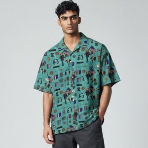 Parks and Rec RSVLTS XL Leslie Knope Button Down SS Shirt Teal Green NWT Stretch